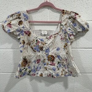 Anthropologie by Anthropologie Floral Button Front Puff Sleeve Top Women’s S